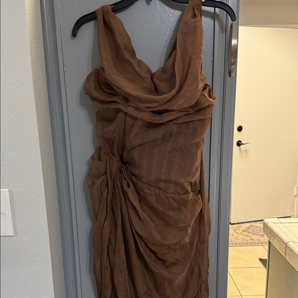 Elegant Brown Draped Dress